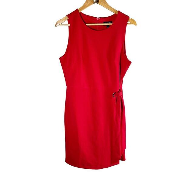 Tahari ASL Stretch Crepe A-Line Grommet Side Tie Mini Dress Size US 8 Red - Picture 2 of 10